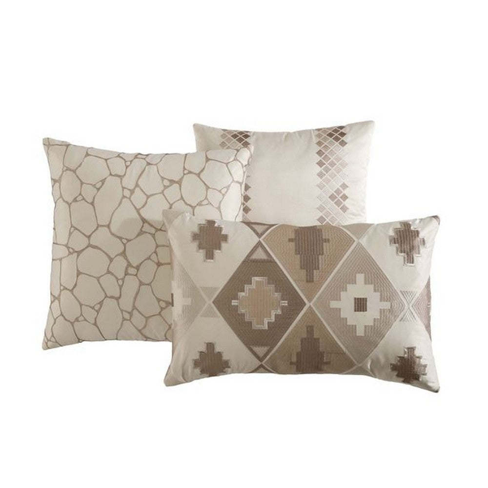 Benjara Rely 10pc Coverlet King Size Comforter Set, Woven Jacquard, Ivory