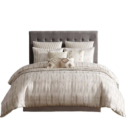 Benjara Rely 10pc Coverlet Queen Size Comforter Set, Woven Jacquard, Ivory