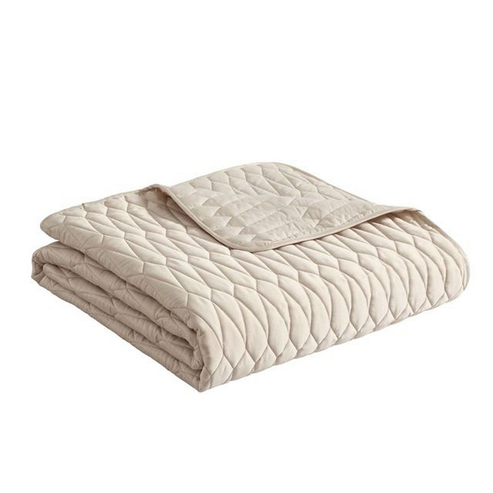 Benjara Rely 10pc Coverlet Queen Size Comforter Set, Woven Jacquard, Ivory