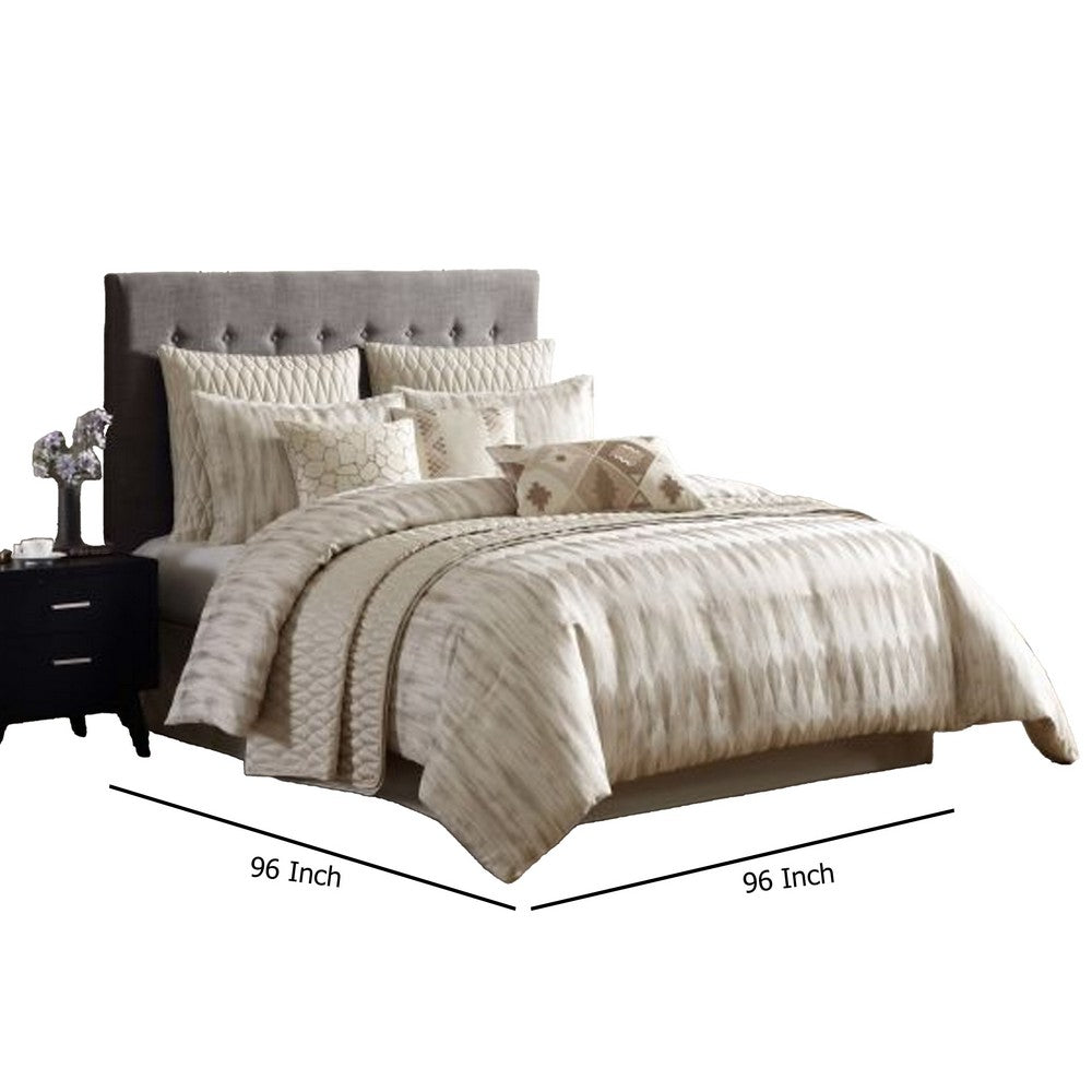 Benjara Rely 10pc Coverlet Queen Size Comforter Set, Woven Jacquard, Ivory