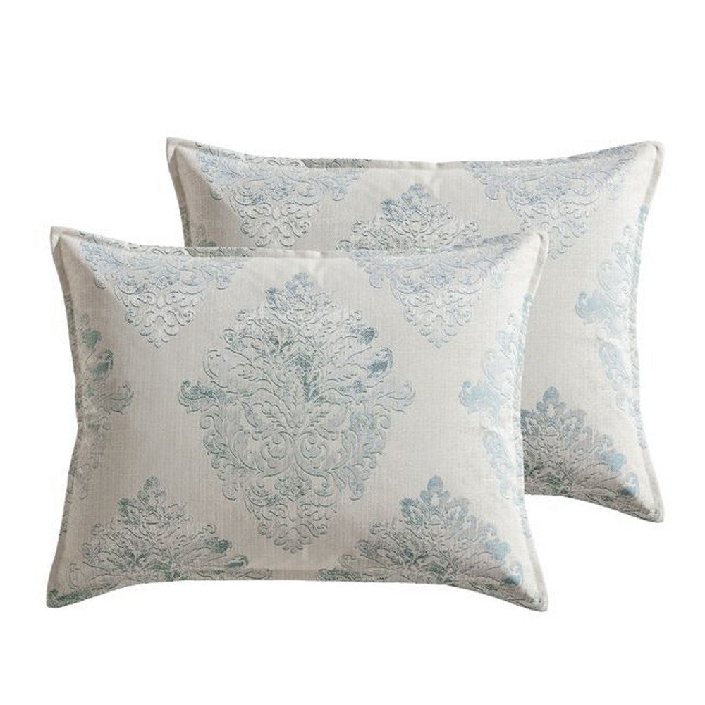Benjara Regy 10pc King Size Comforter Set with Shams, Blue Gray Medallion