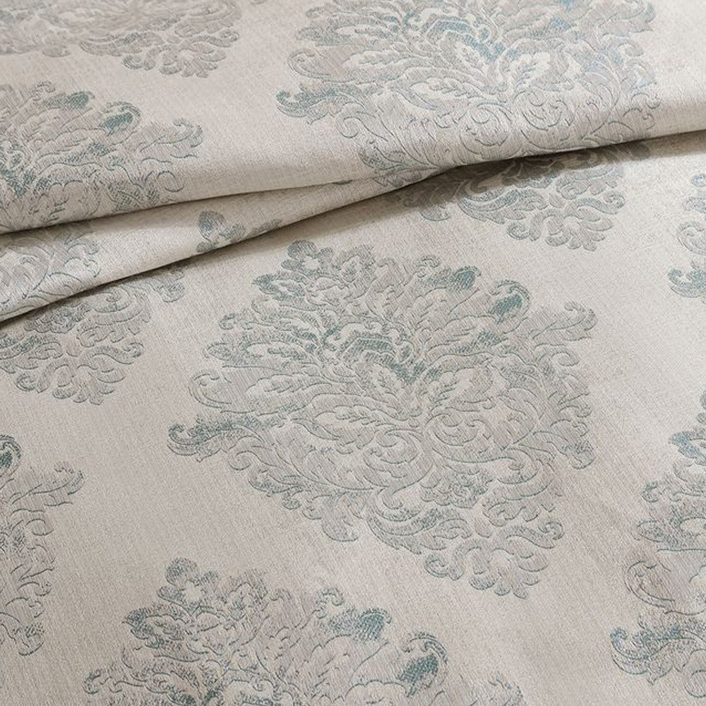 Benjara Regy 10pc Queen Size Comforter Set with Shams, Blue Gray Medallion