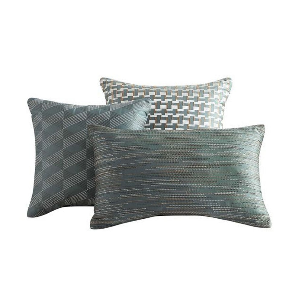 Benjara Mely 10pc Coverlet King Comforter Set, Shams, Green Woven Jacquard
