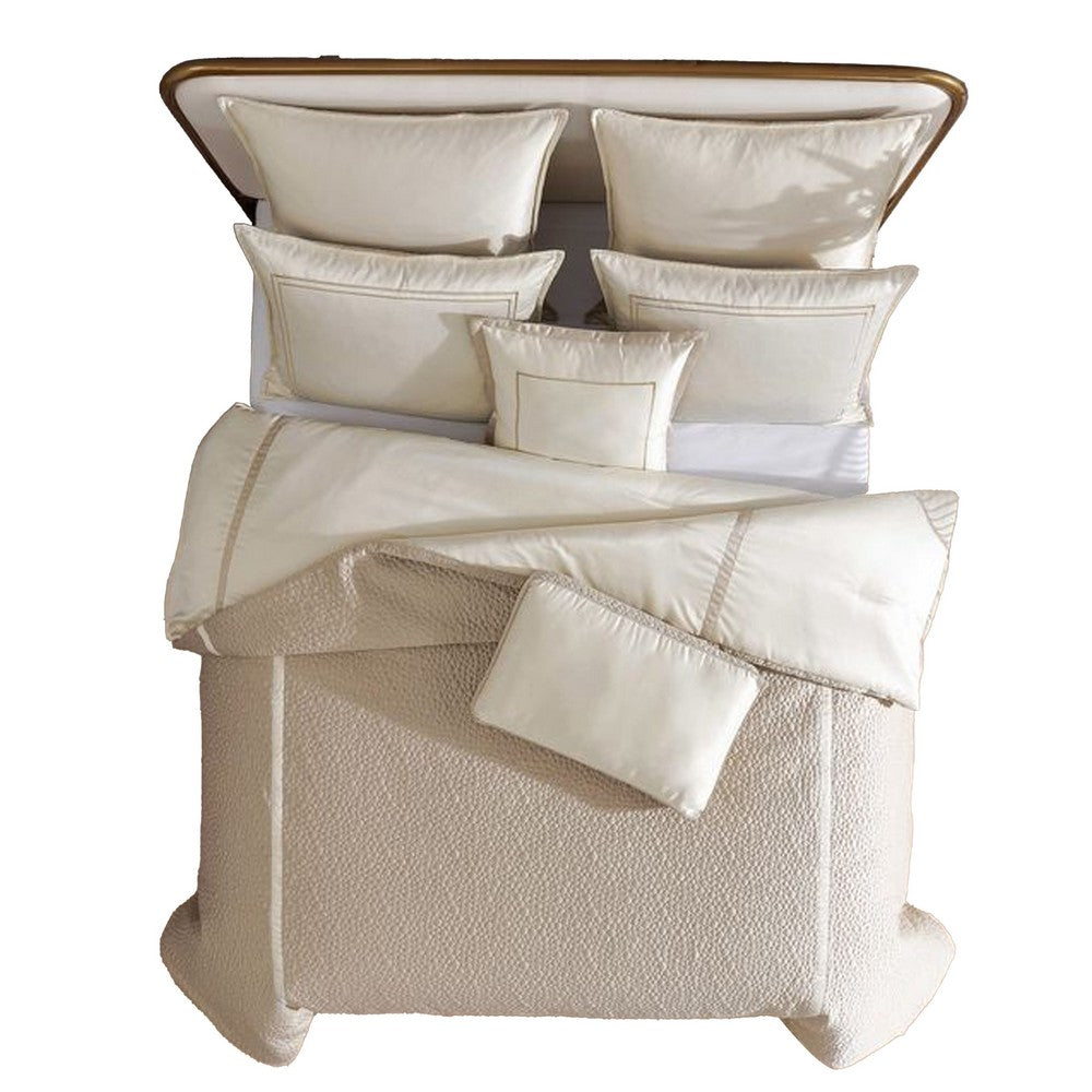 Benjara Dely 8pc Satin King Size Comforter Set with Shams, Reversible Gold