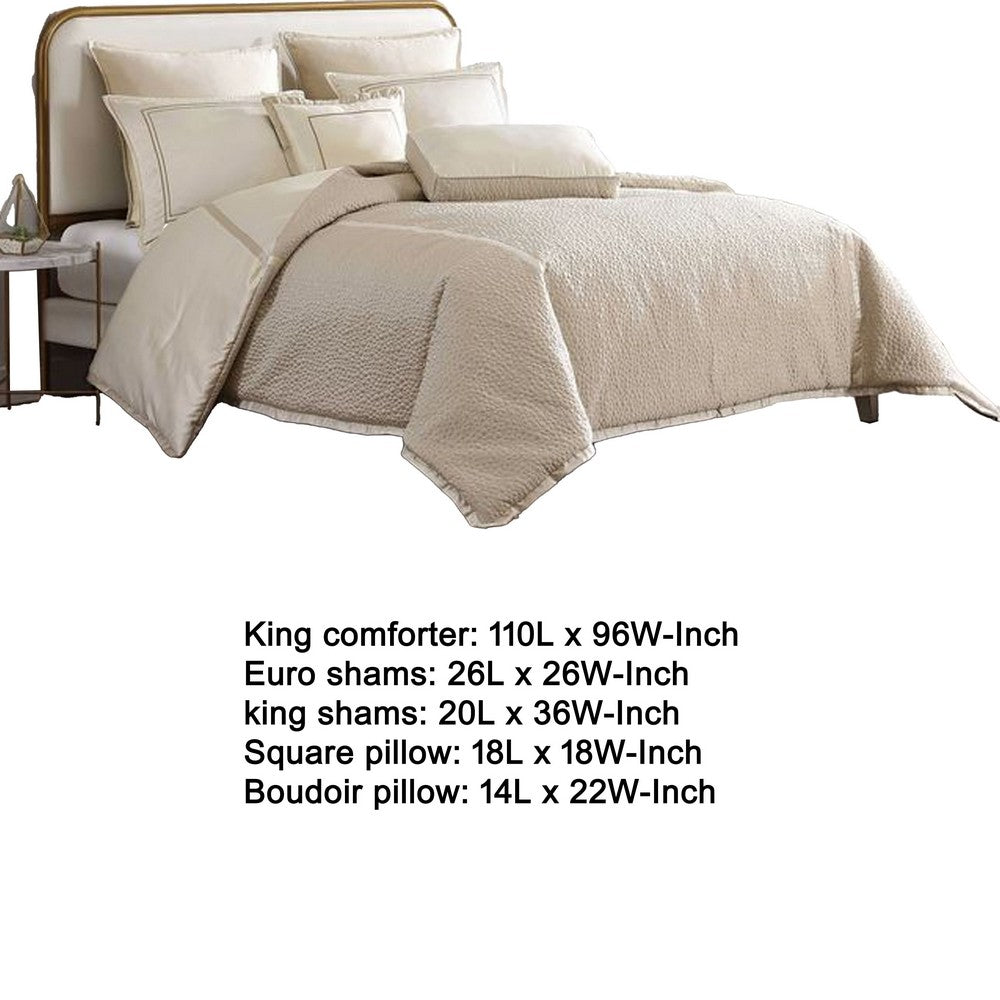 Benjara Dely 8pc Satin King Size Comforter Set with Shams, Reversible Gold