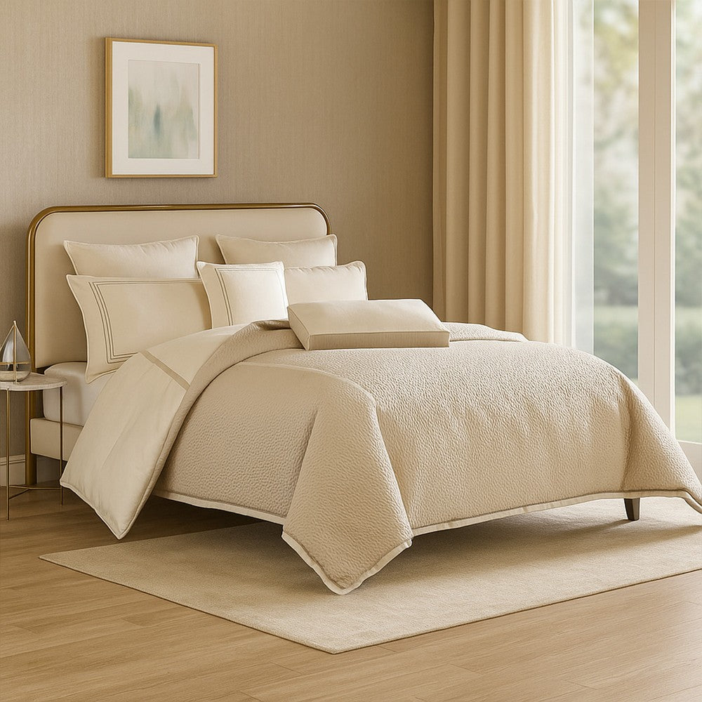 Benjara Dely 8pc Satin King Size Comforter Set with Shams, Reversible Gold