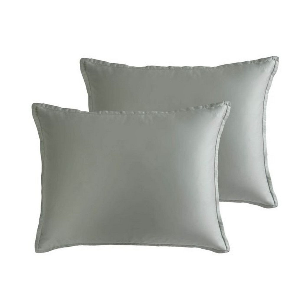 Benjara Keo 9pc King Comforter Set, Reversible, Soft Sage Gray Silky Fabric