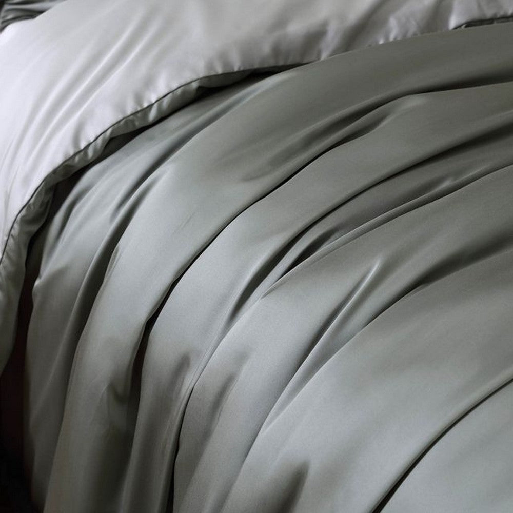 Benjara Keo 8pc Queen Comforter Set, Reversible, Shams, Sage Gray Silky Fabric