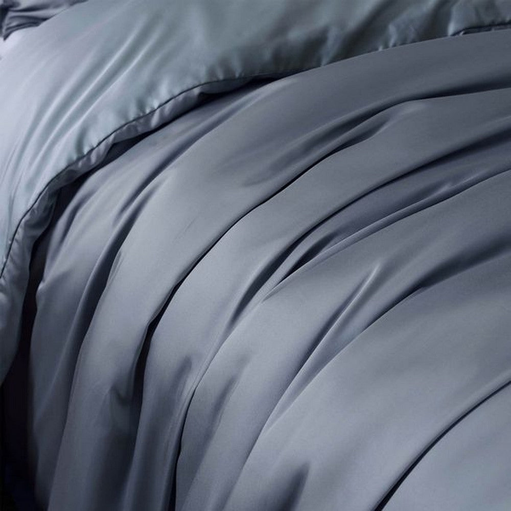 Benjara Keo 9pc King Comforter Set, Reversible, Shams, Smoke Blue Silky Fabric