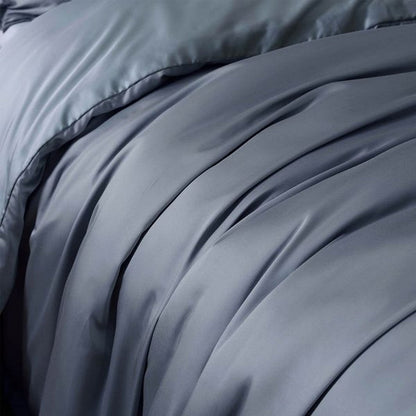 Benjara Keo 9pc King Comforter Set, Reversible, Shams, Smoke Blue Silky Fabric