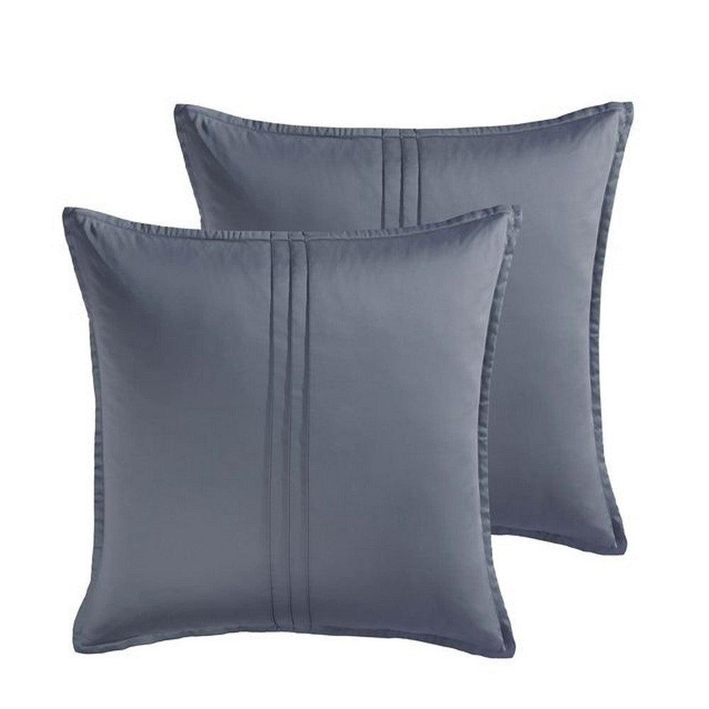 Benjara Keo 8pc Queen Comforter Set, Reversible, Shams Smoke Blue Silky Fabric