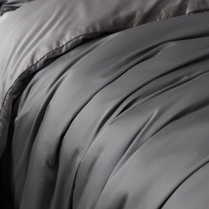 Benjara Keo 8pc Queen Comforter Set, Reversible, Shams, Dark Gray Silky Fabric