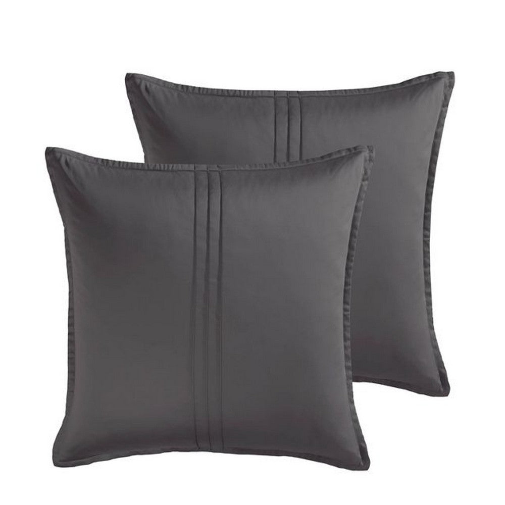 Benjara Keo 8pc Queen Comforter Set, Reversible, Shams, Dark Gray Silky Fabric