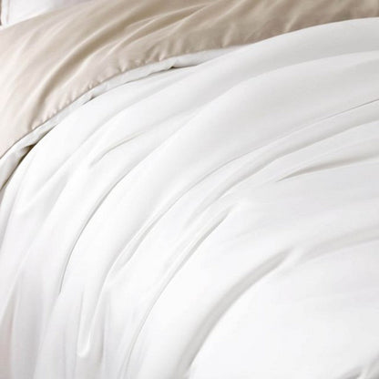 Benjara Keo 8pc Queen Comforter Set, Reversible, Shams, Ivory Silky Fabric