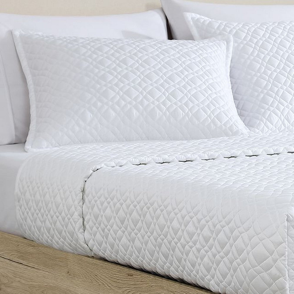Benjara Keo 3pc King Coverlet Set, Reversible, Pillow Shams White Silky Fabric