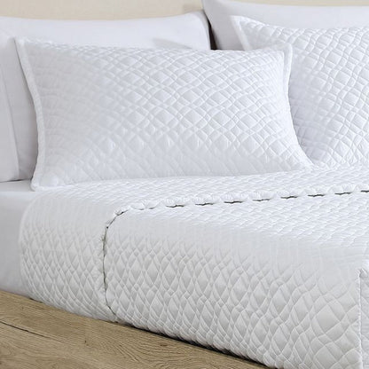 Benjara Keo 3pc King Coverlet Set, Reversible, Pillow Shams White Silky Fabric
