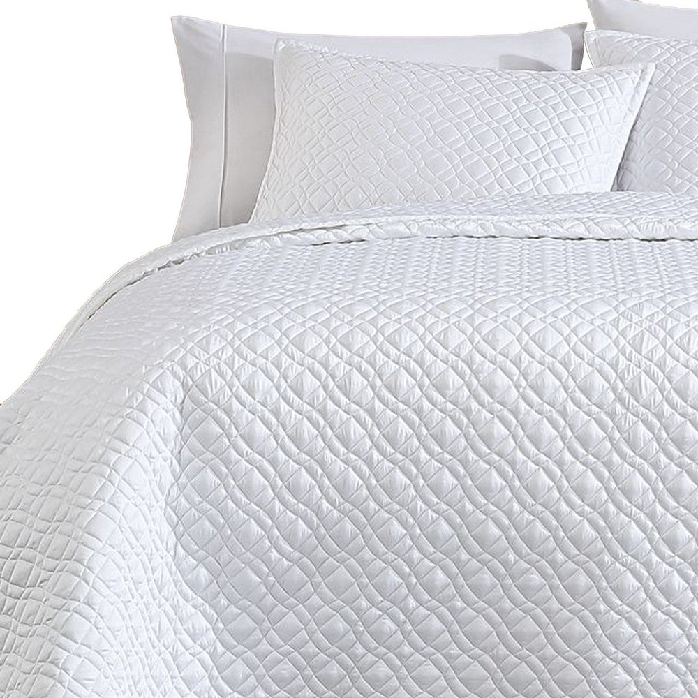 Benjara Keo 3pc King Coverlet Set, Reversible, Pillow Shams White Silky Fabric