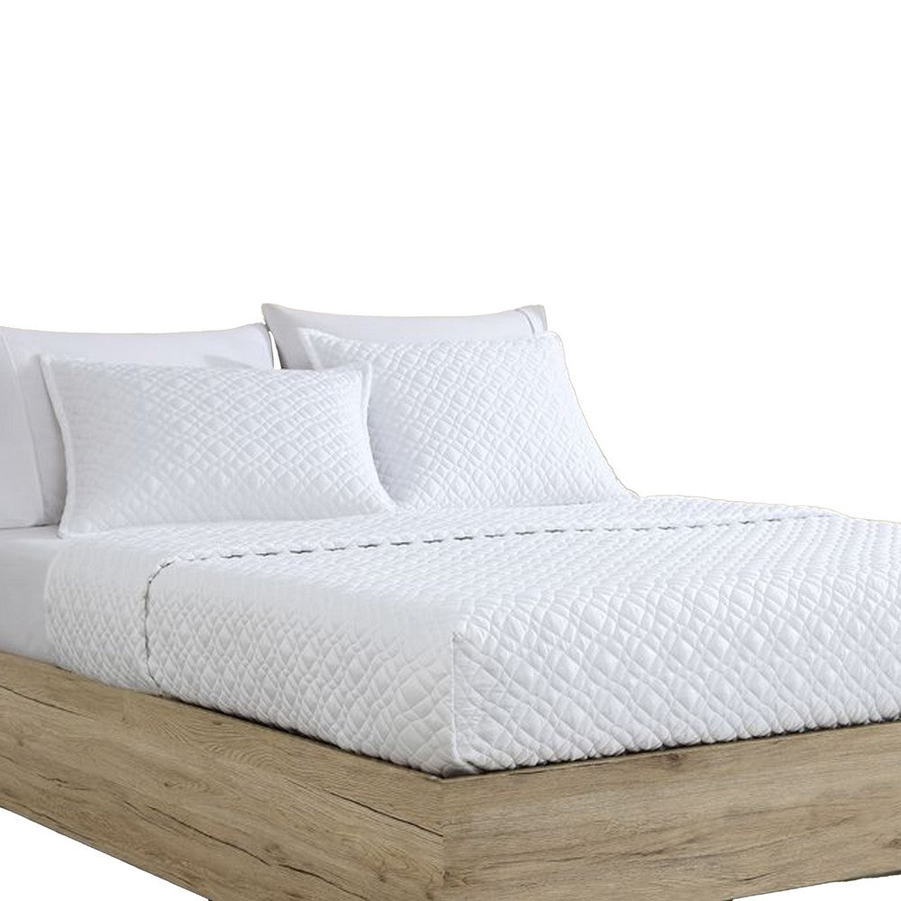 Benjara Keo 3pc Queen Coverlet Set, Reversible, Shams, White Silky Fabric