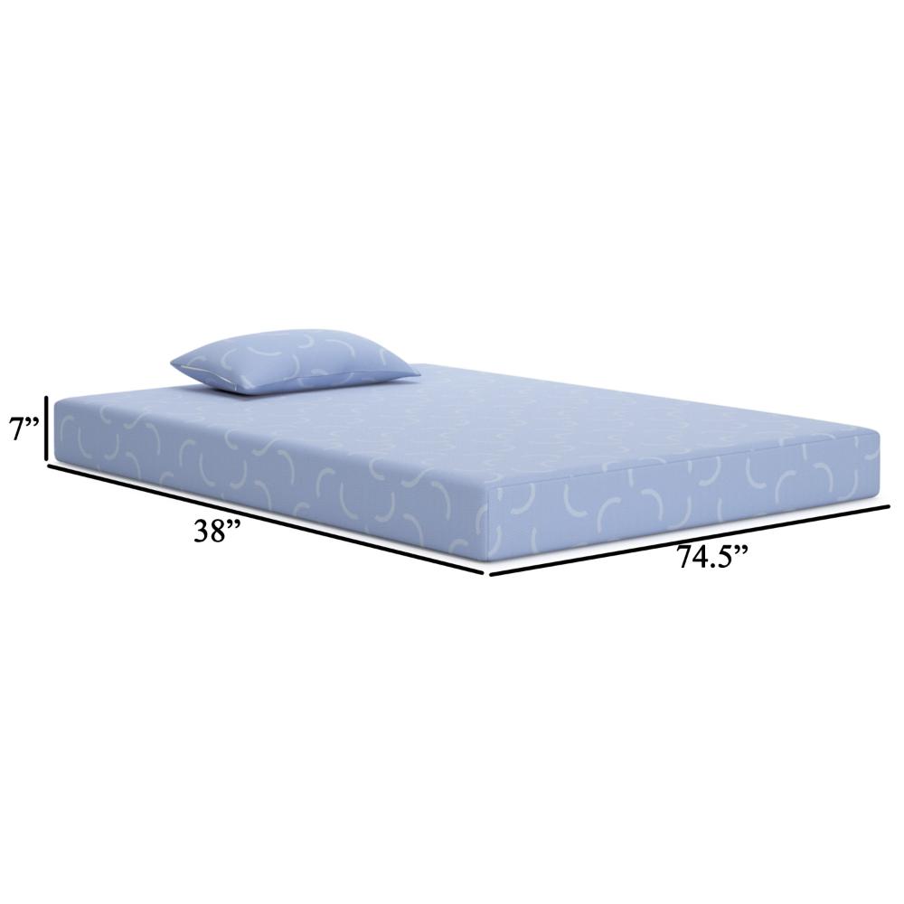 Benjara Ruve Twin Mattress, Standard Pillow, Memory Foam, Light Blue 7 Inch