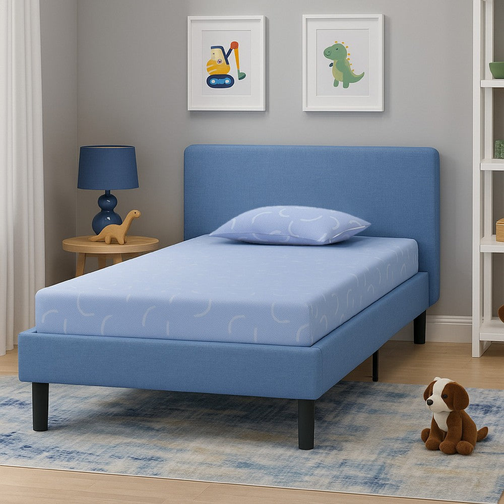 Benjara Ruve Twin Mattress, Standard Pillow, Memory Foam, Light Blue 7 Inch