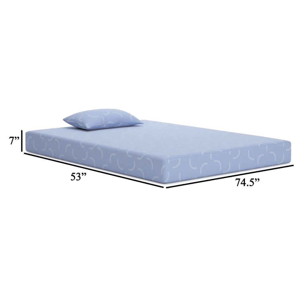 Benjara Ruve Full Mattress, Standard Pillow, Memory Foam, Light Blue 7 Inch