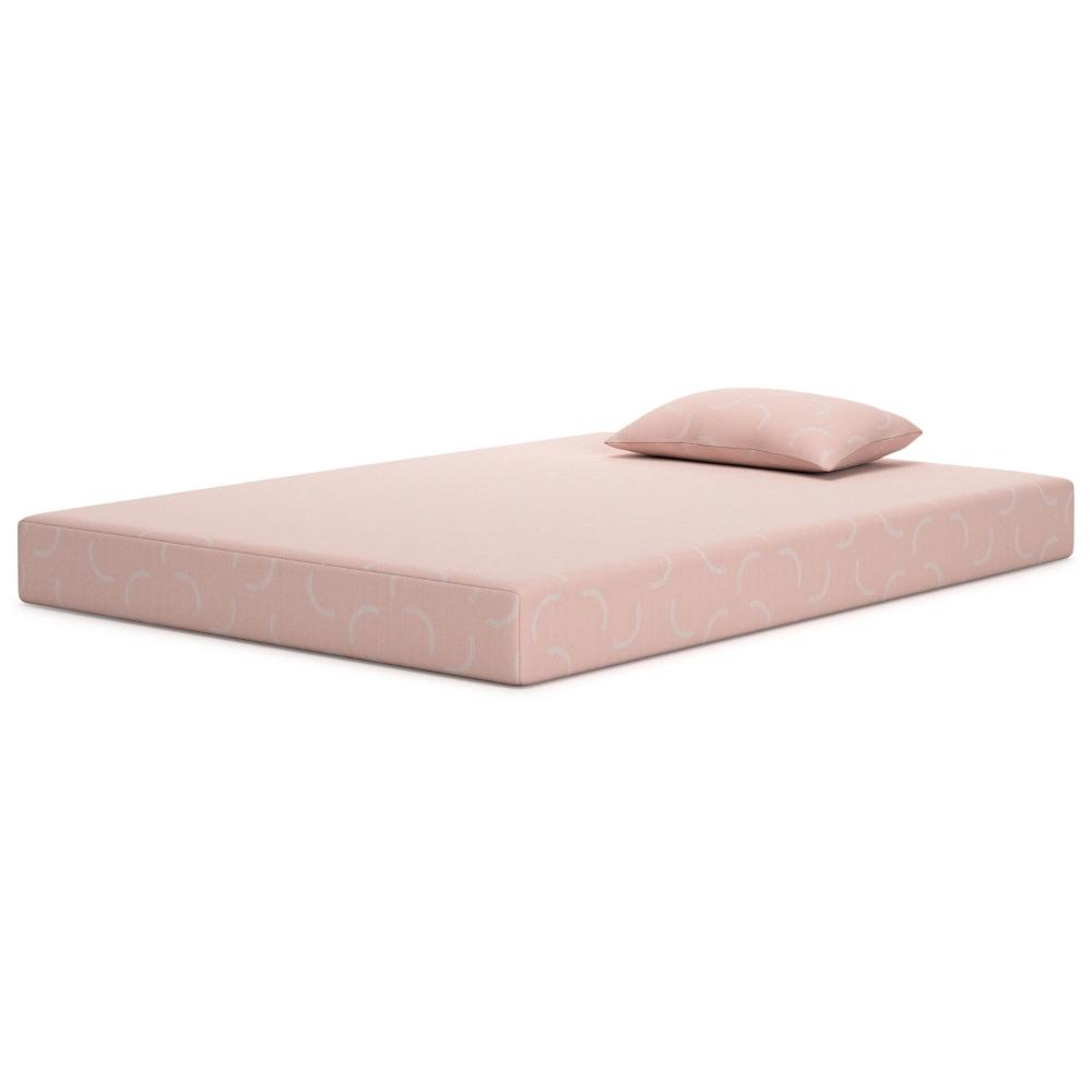 Benjara Ruve Twin Mattress, Standard Pillow, Memory Foam, Light Pink 7 Inch