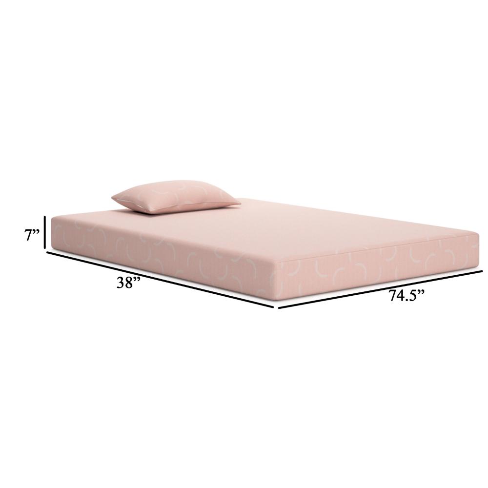 Benjara Ruve Twin Mattress, Standard Pillow, Memory Foam, Light Pink 7 Inch