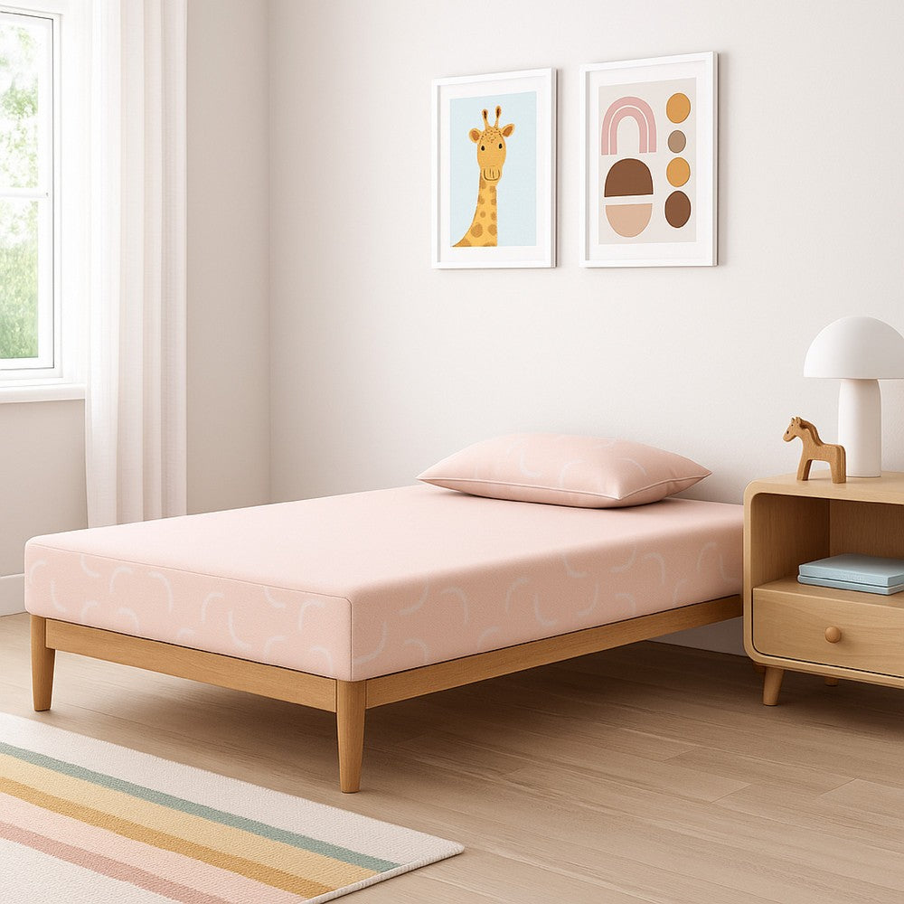 Benjara Ruve Twin Mattress, Standard Pillow, Memory Foam, Light Pink 7 Inch