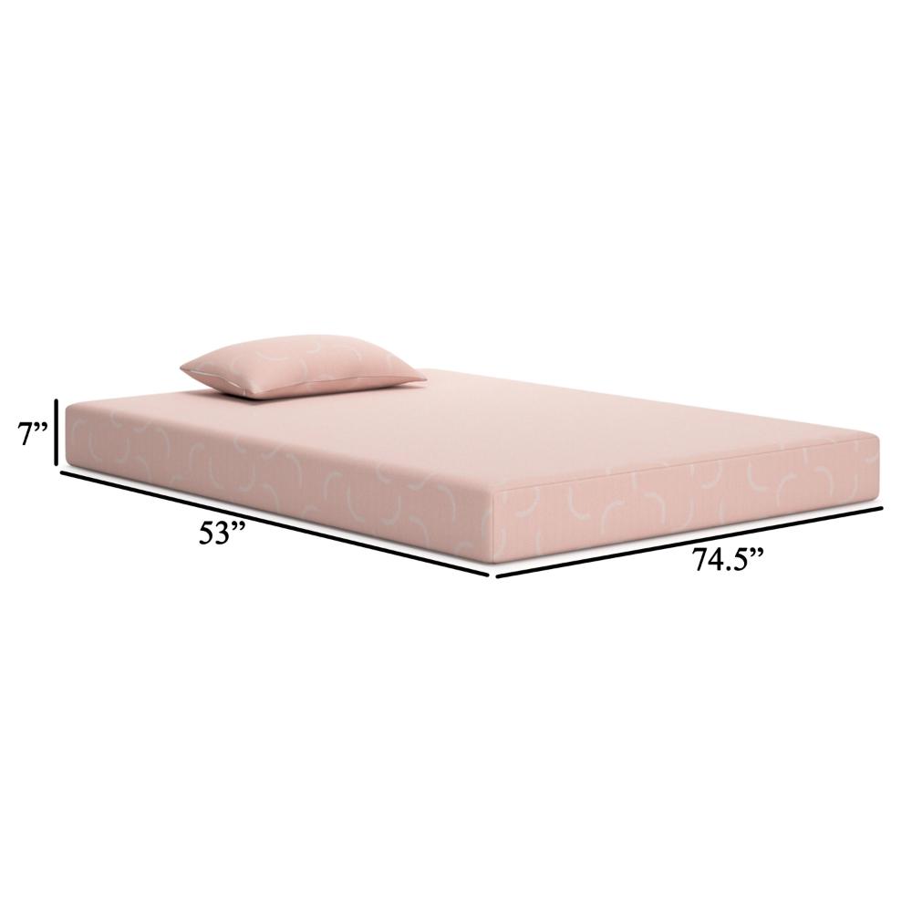 Benjara Ruve Full Mattress, Standard Pillow, Memory Foam, Light Pink 7 Inch
