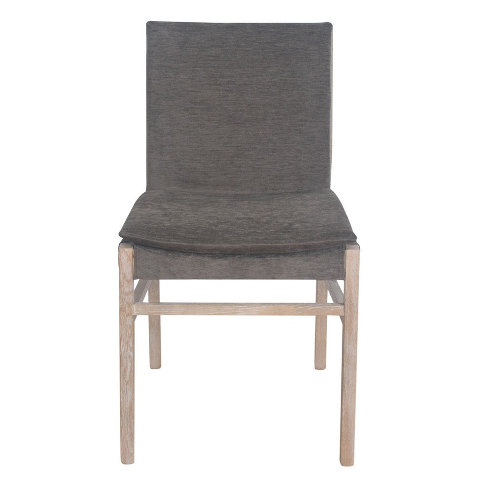 Benjara Lily Dining Side Chair Set of 2, Padded, Gray Fabric, Ash Wood Frame