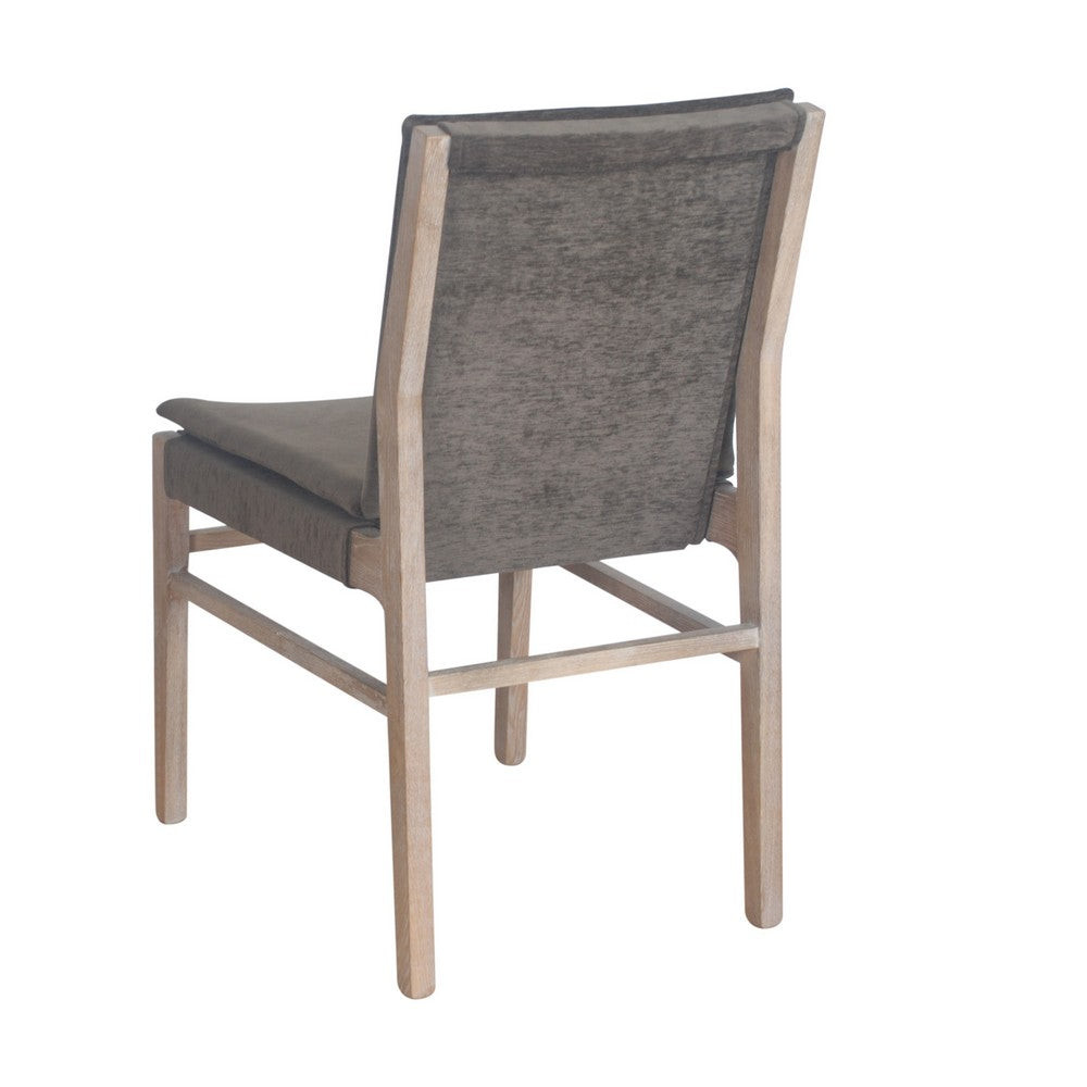 Benjara Lily Dining Side Chair Set of 2, Padded, Gray Fabric, Ash Wood Frame