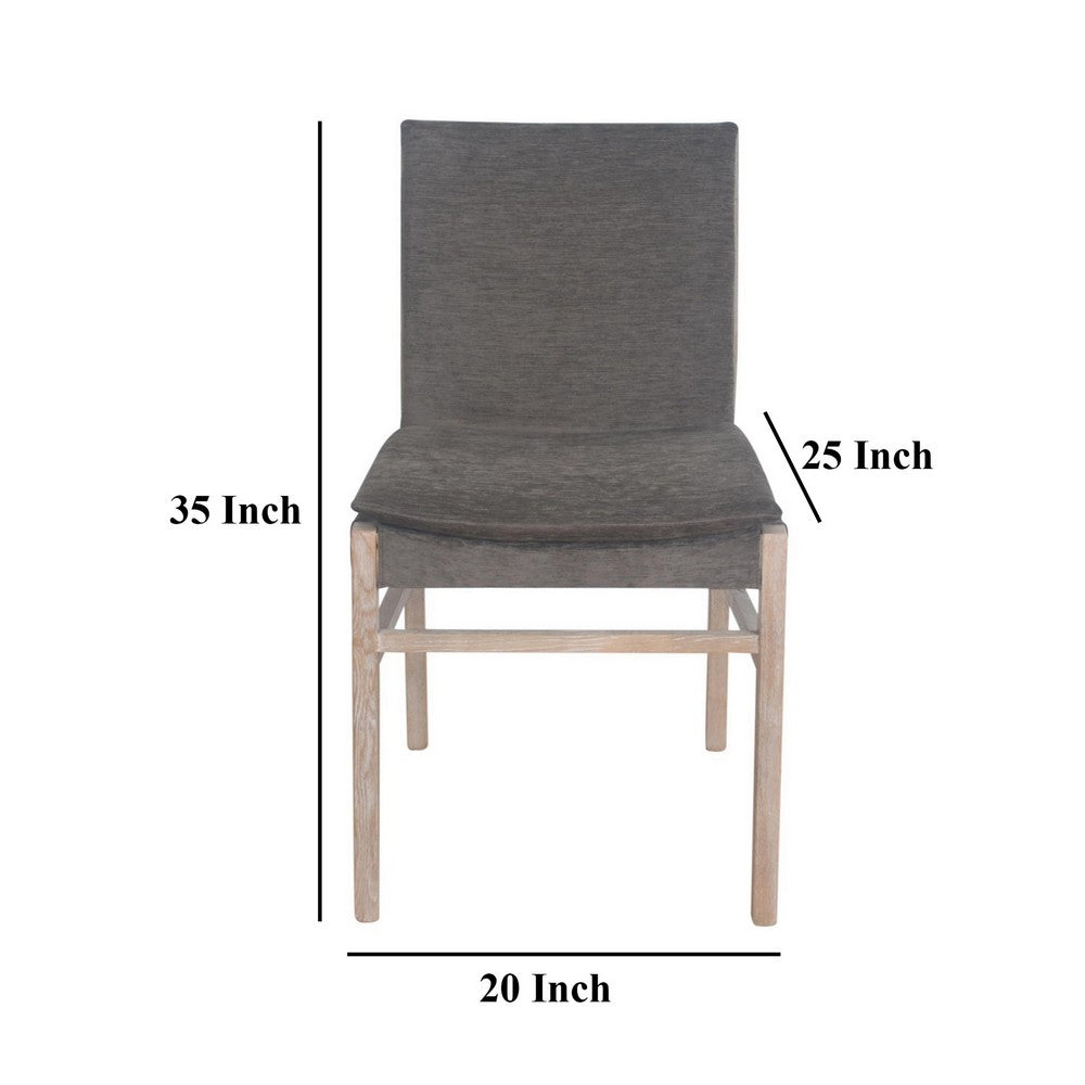 Benjara Lily Dining Side Chair Set of 2, Padded, Gray Fabric, Ash Wood Frame