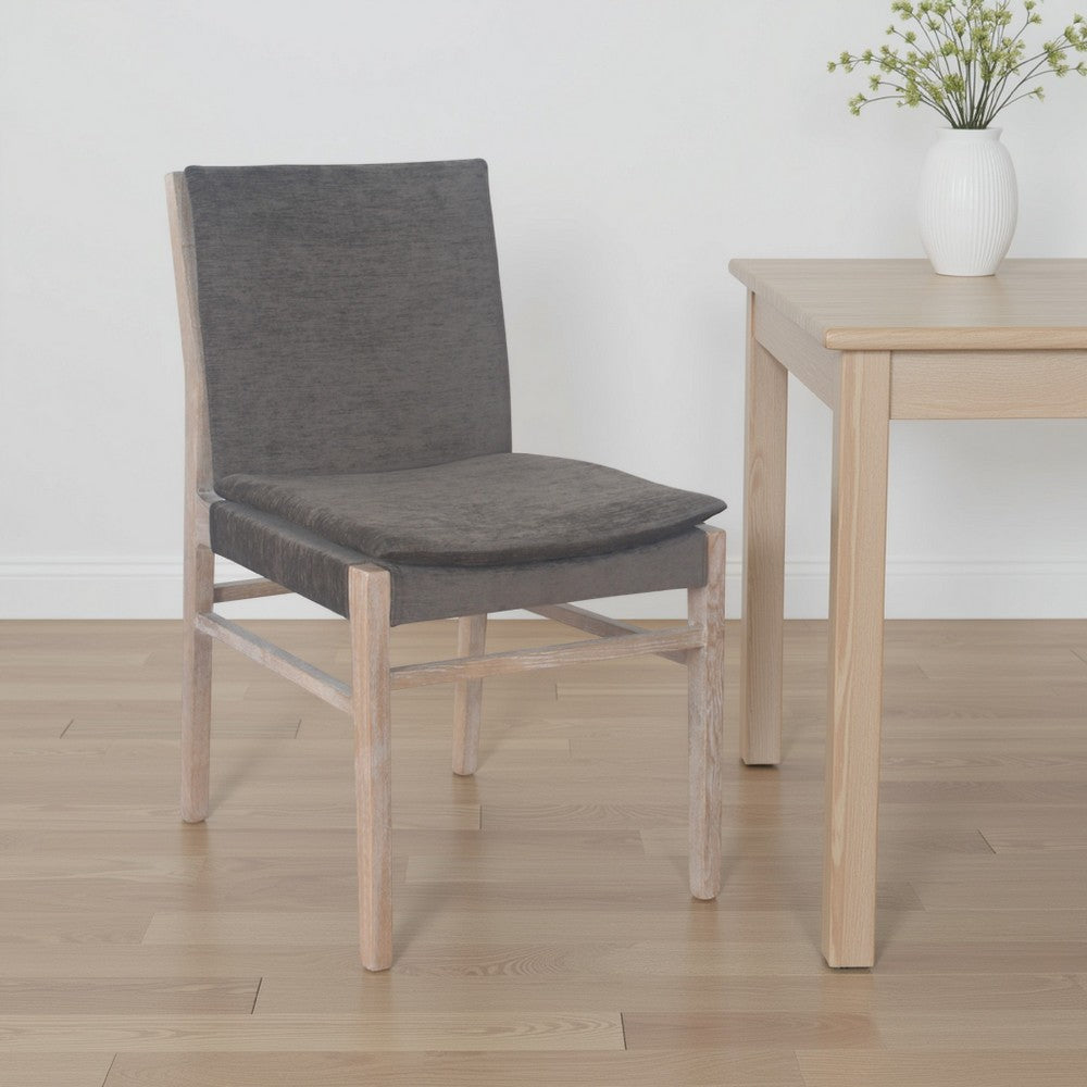 Benjara Lily Dining Side Chair Set of 2, Padded, Gray Fabric, Ash Wood Frame
