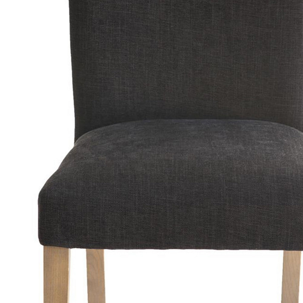 Benjara Zeus Dining Side Chair Set of 2, Black Fabric, Gray Tapered Legs