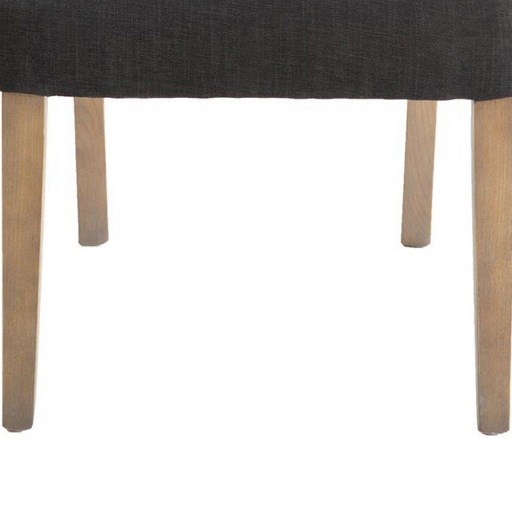 Benjara Zeus Dining Side Chair Set of 2, Black Fabric, Gray Tapered Legs