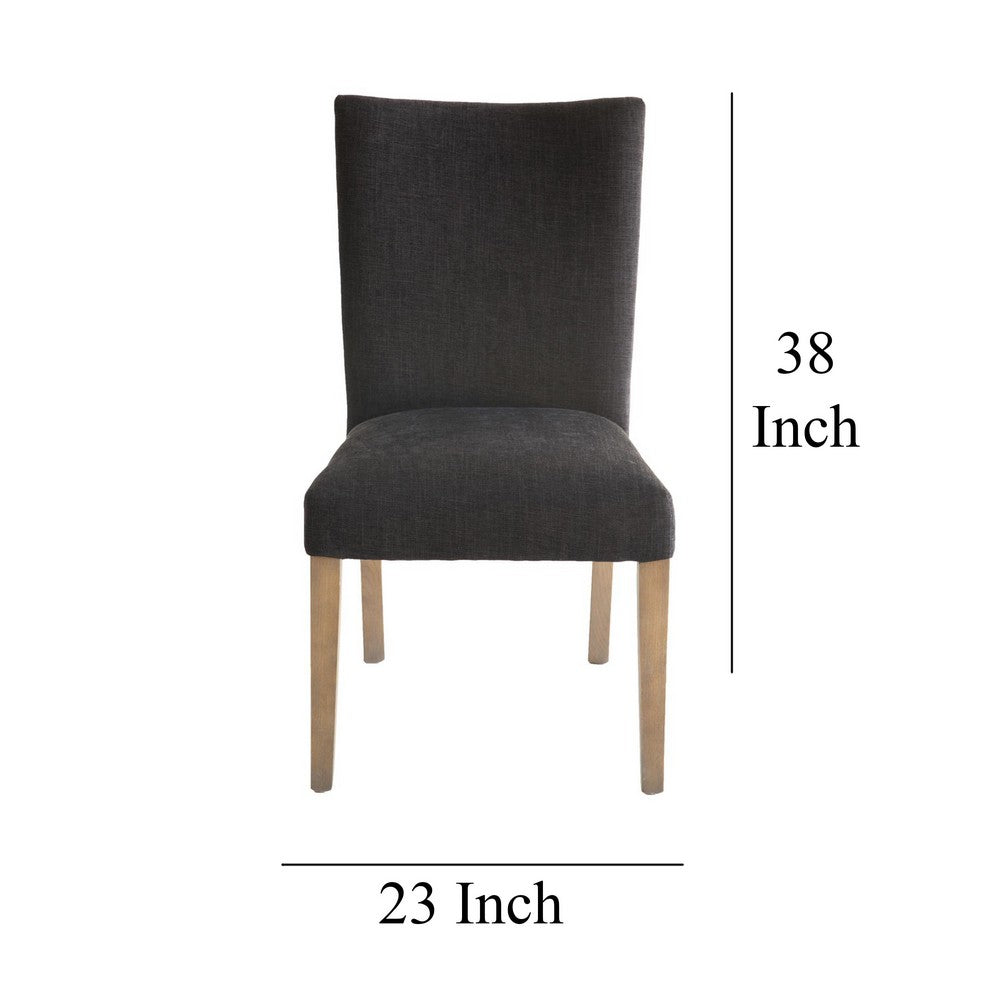 Benjara Zeus Dining Side Chair Set of 2, Black Fabric, Gray Tapered Legs