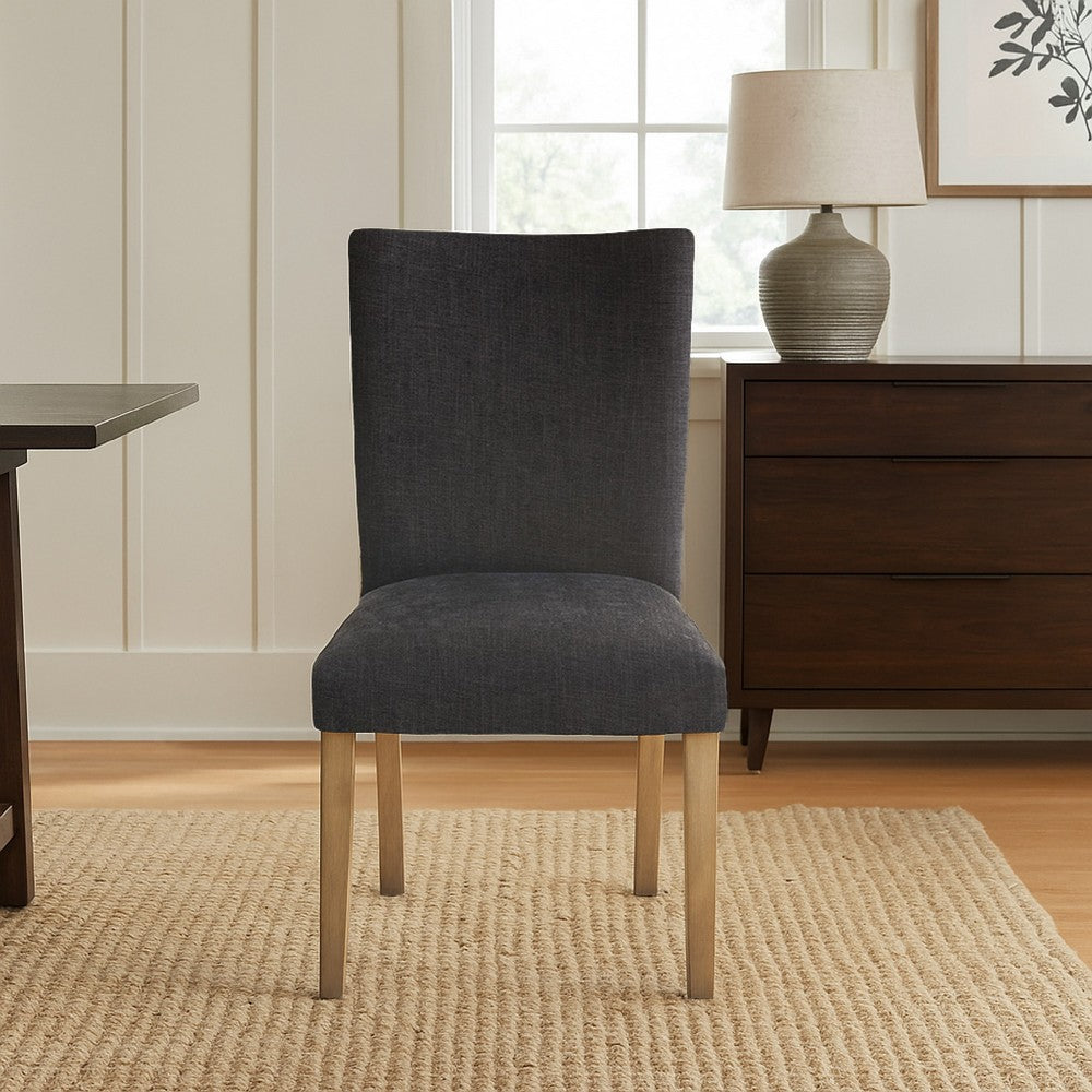Benjara Zeus Dining Side Chair Set of 2, Black Fabric, Gray Tapered Legs