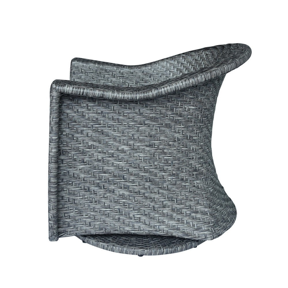 Benjara Nicki Outdoor Swivel Chair, Gray Rattan Wicker, Black Fabric Cushion