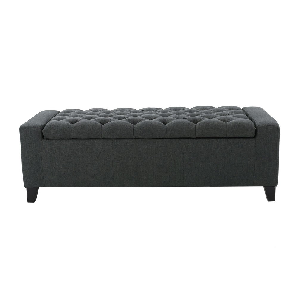 Benjara Storage Ottoman Bench, Dark Gray Fabric, Tufted Top, 51 Inch