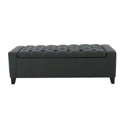 Benjara Storage Ottoman Bench, Dark Gray Fabric, Tufted Top, 51 Inch