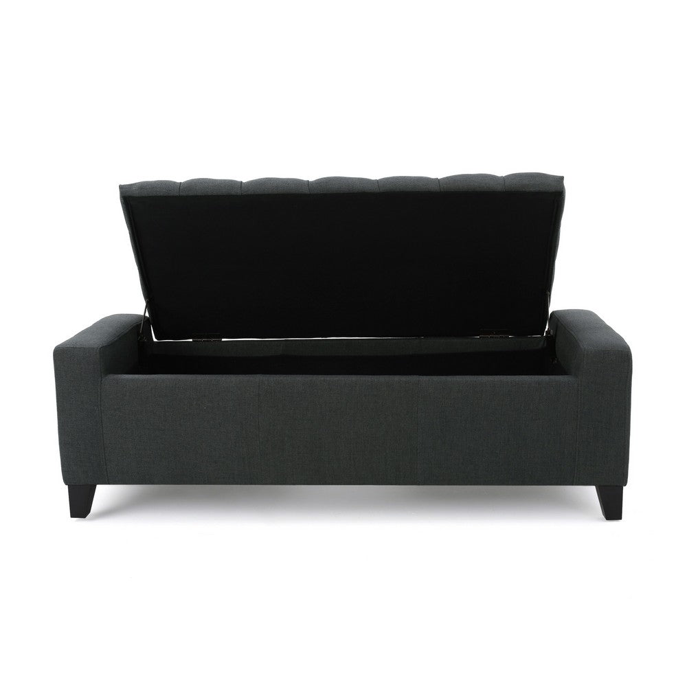 Benjara Storage Ottoman Bench, Dark Gray Fabric, Tufted Top, 51 Inch
