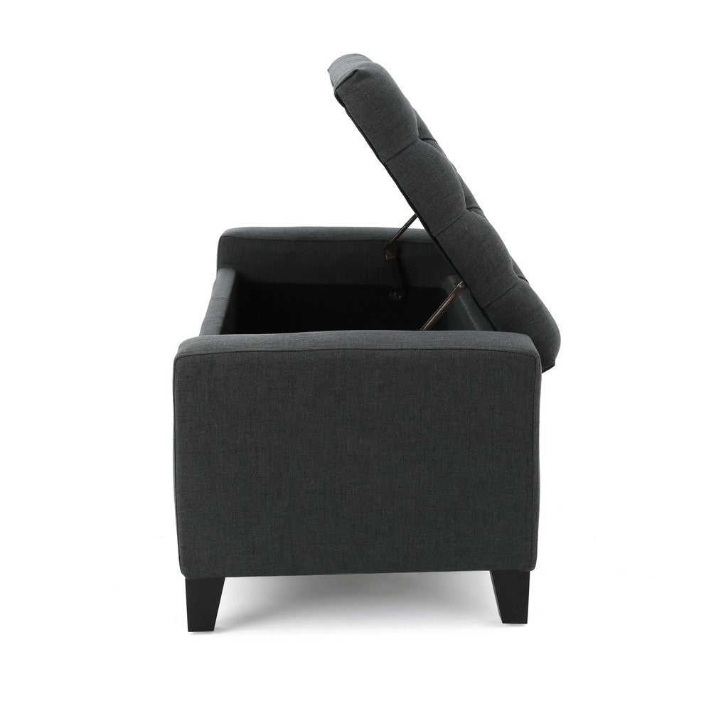 Benjara Storage Ottoman Bench, Dark Gray Fabric, Tufted Top, 51 Inch