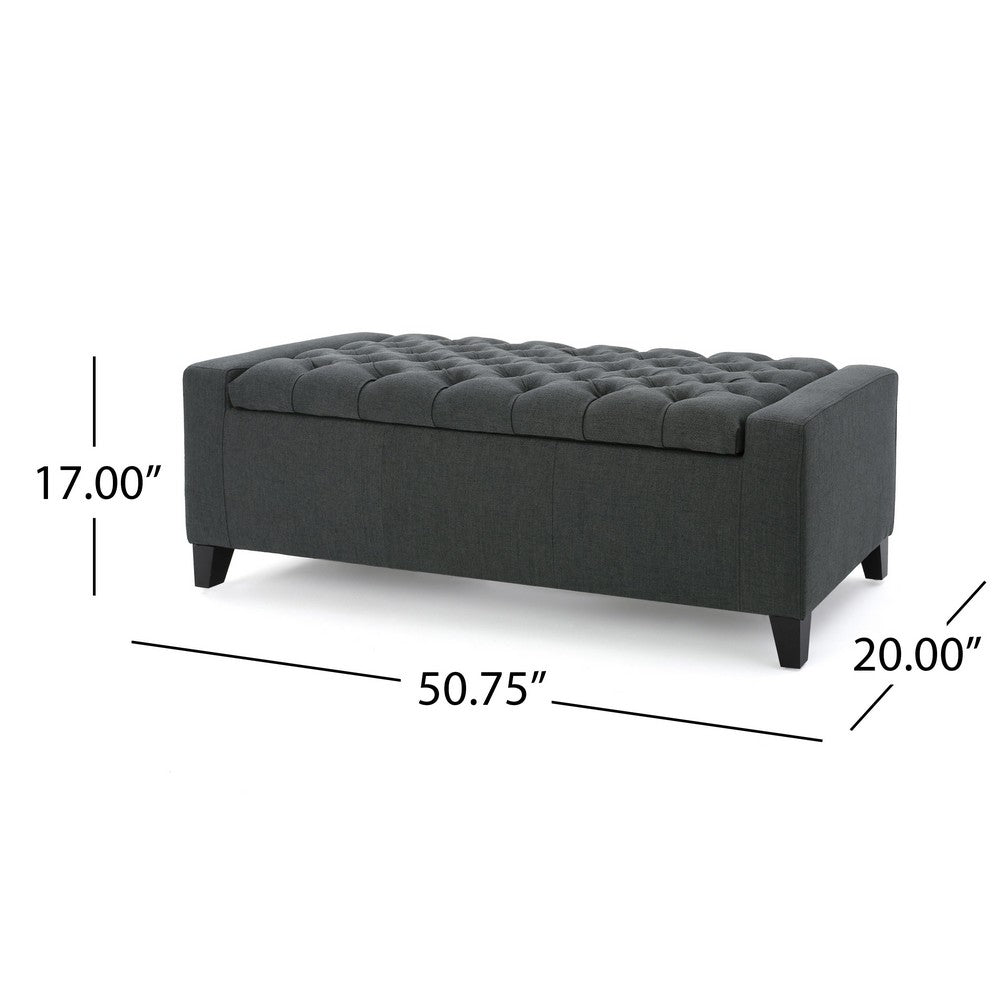 Benjara Storage Ottoman Bench, Dark Gray Fabric, Tufted Top, 51 Inch