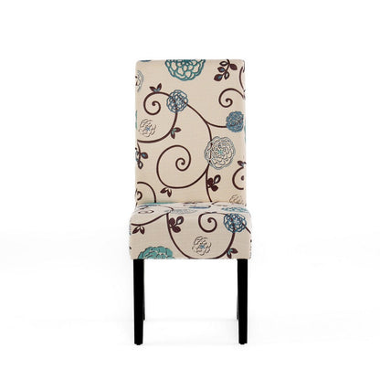 Benjara Dining Chair Set of 2, Beige Fabric, Soft Cushions, Black Rubberwood