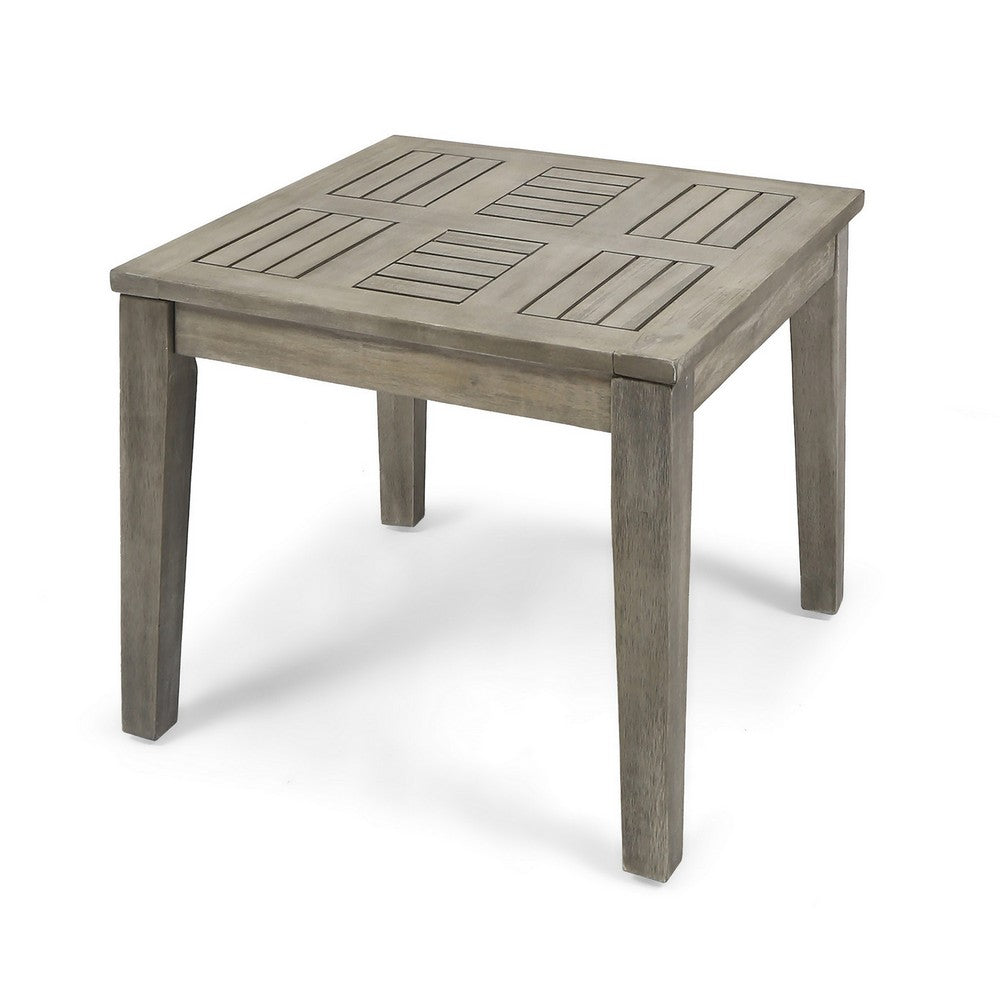 Benjara Bops Outdoor Square Side Table, 20 Inch Gray Weather-Resistant Wood