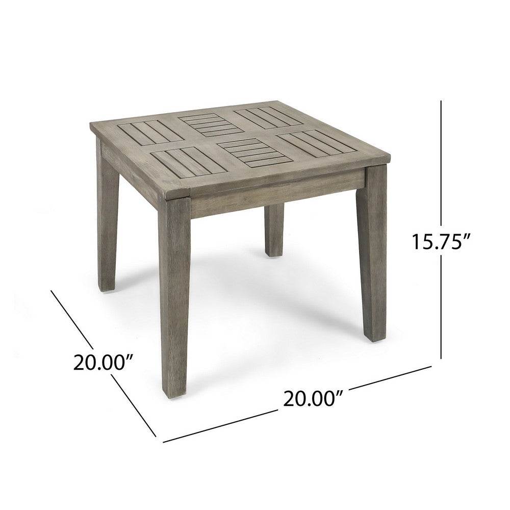 Benjara Bops Outdoor Square Side Table, 20 Inch Gray Weather-Resistant Wood