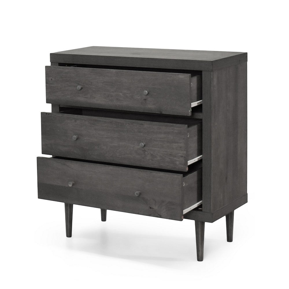 Benjara Raya Tall Dresser Chest, 3 Drawers And Rubberwood Legs, Modern Gray