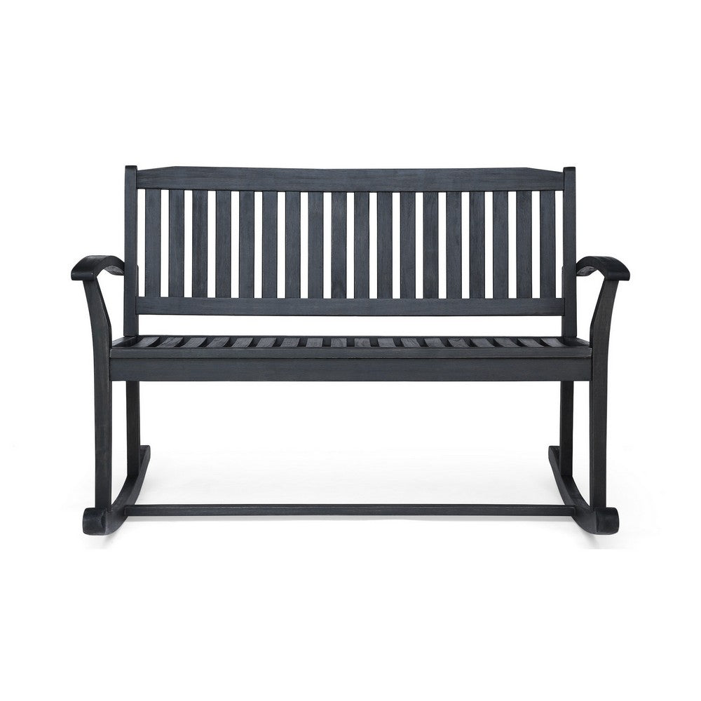 Benjara Outdoor Rocking Loveseat Bench, 50 Inch Gray Acacia Wood