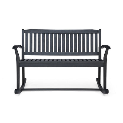 Benjara Outdoor Rocking Loveseat Bench, 50 Inch Gray Acacia Wood