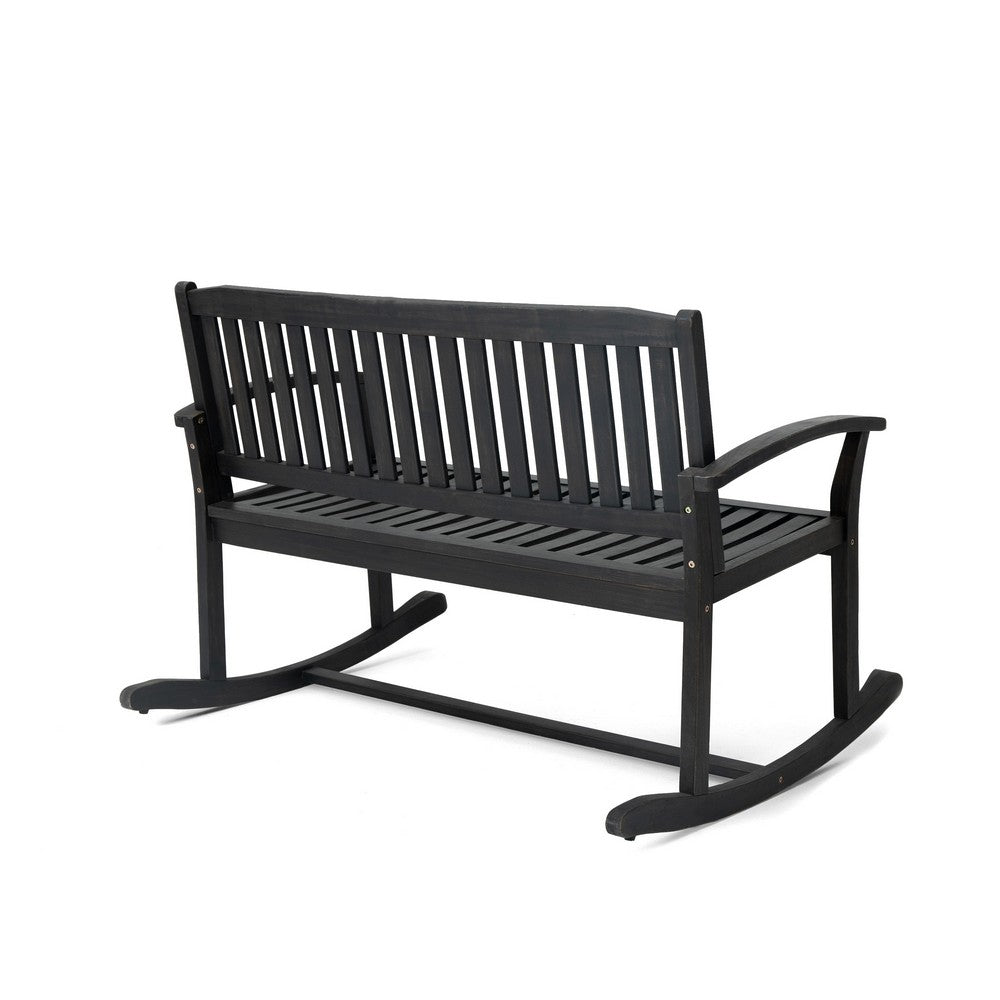 Benjara Outdoor Rocking Loveseat Bench, 50 Inch Gray Acacia Wood